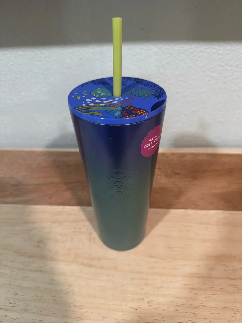 STARBUCKS Hawaii Collection Stainless Steel Blue Ombre Tropical Cold Cup 24oz